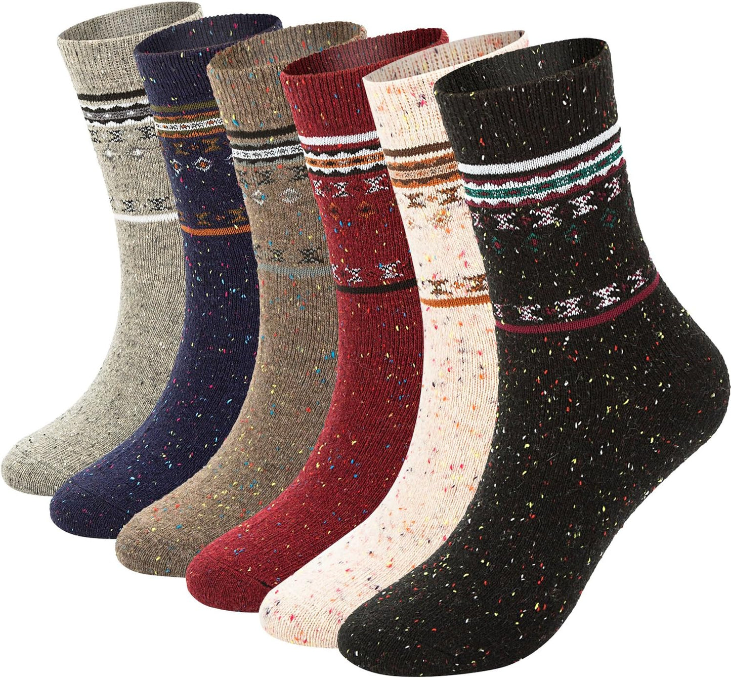 ADFOLF Women's Wool Socks - 6 Pairs of Thick Knit Cozy Crew Socks for Winter - Ideal Christmas Gifts