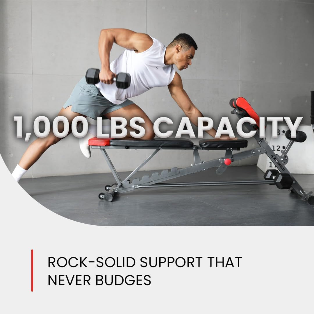 Finer Form Multi-Functional FID Weight Bench for Comprehensive Full-Body Workouts – Hyper Back Extension, Roman Chair, Adjustable Ab Sit-Up Bench, Incline/Decline Bench, and Flat Bench