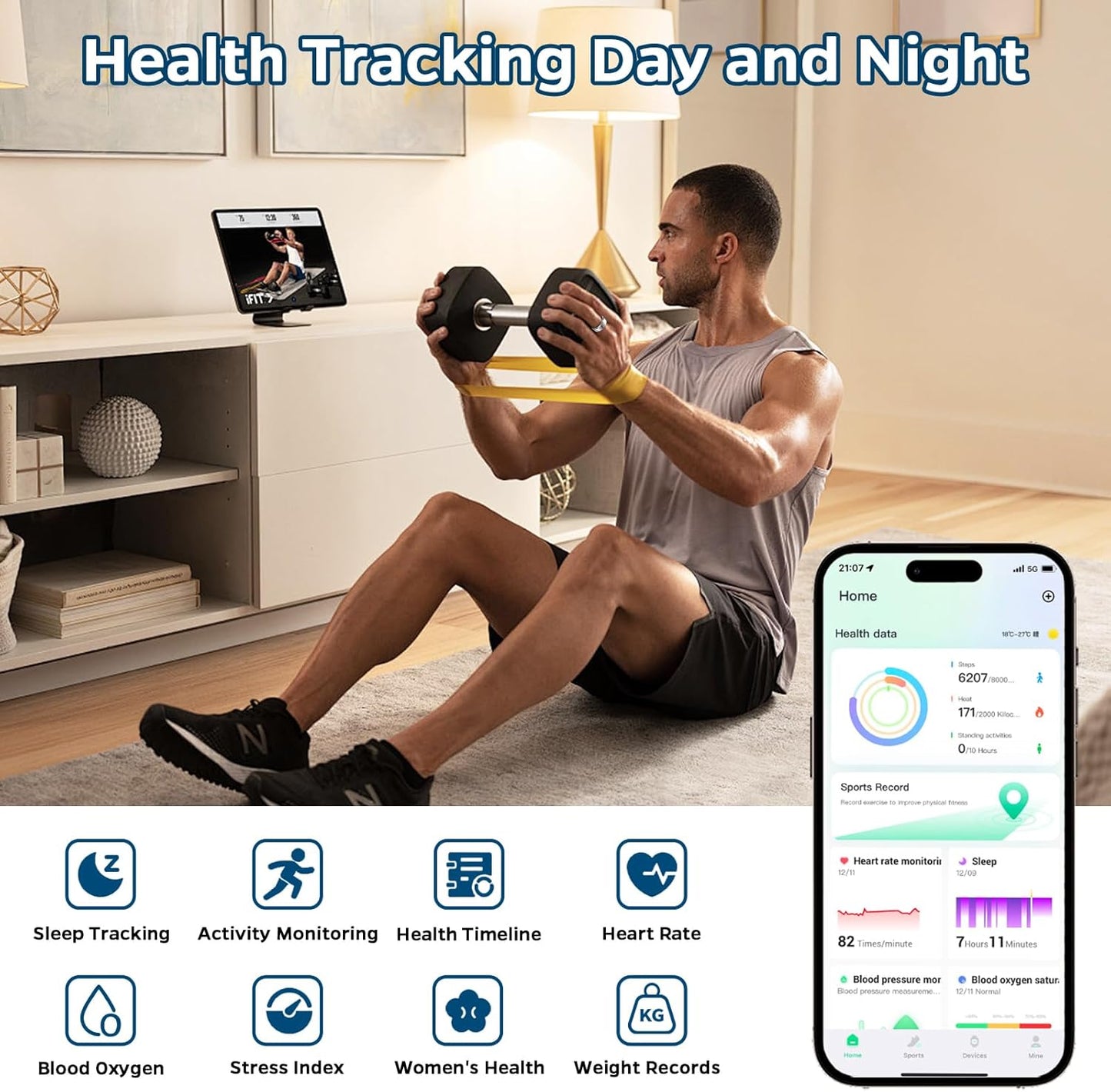 Smart Health Tracking Ring with Sleep Monitoring, Heart Rate Monitoring, and Activity Tracking Features, Waterproof Design, Air Gesture Control, Up to 7-Day Battery Life, Compatible with iOS and Android (Black, Size #10)