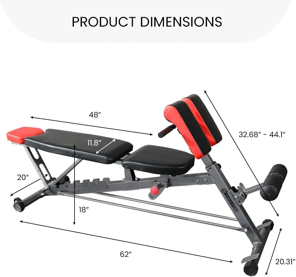 Finer Form Multi-Functional FID Weight Bench for Comprehensive Full-Body Workouts – Hyper Back Extension, Roman Chair, Adjustable Ab Sit-Up Bench, Incline/Decline Bench, and Flat Bench