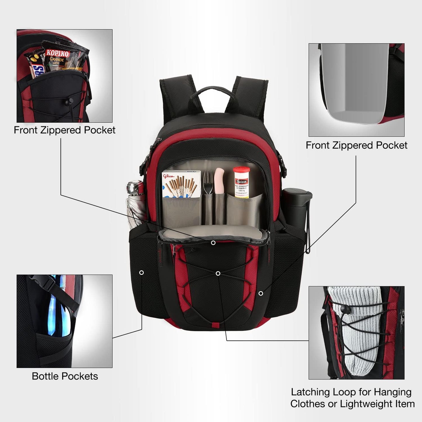 Piscifun Insulated Cooler Backpack - Lightweight, Leakproof Soft Cooler Bag for Lunch, Picnic, Fishing, Hiking, Camping, and Day Trips in Black & Red