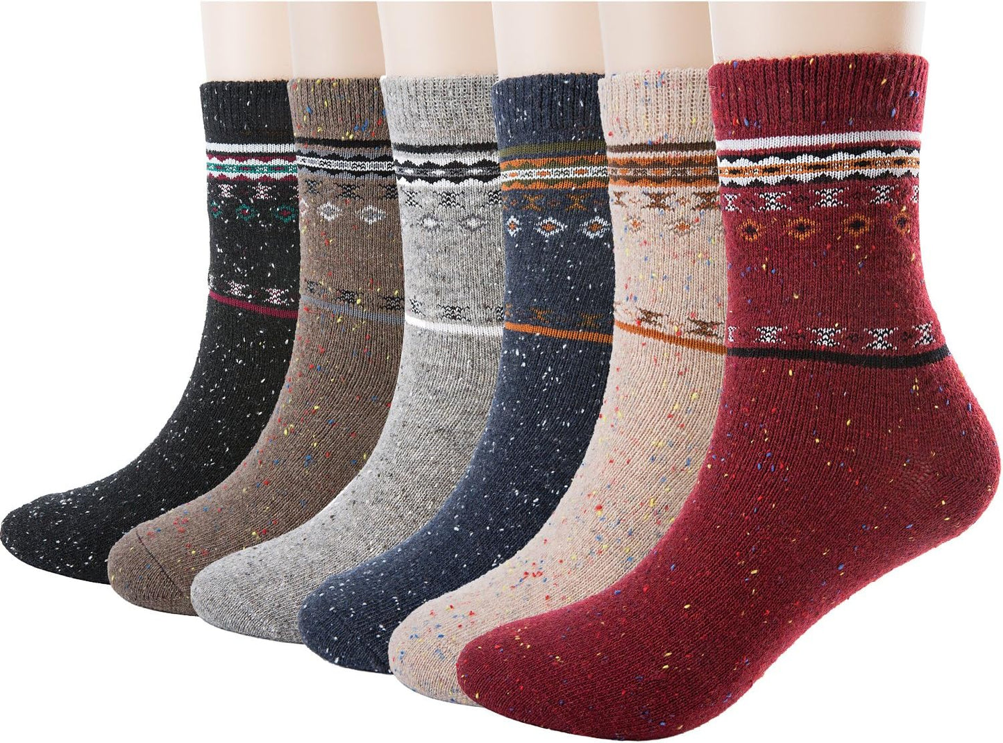 ADFOLF Women's Wool Socks - 6 Pairs of Thick Knit Cozy Crew Socks for Winter - Ideal Christmas Gifts