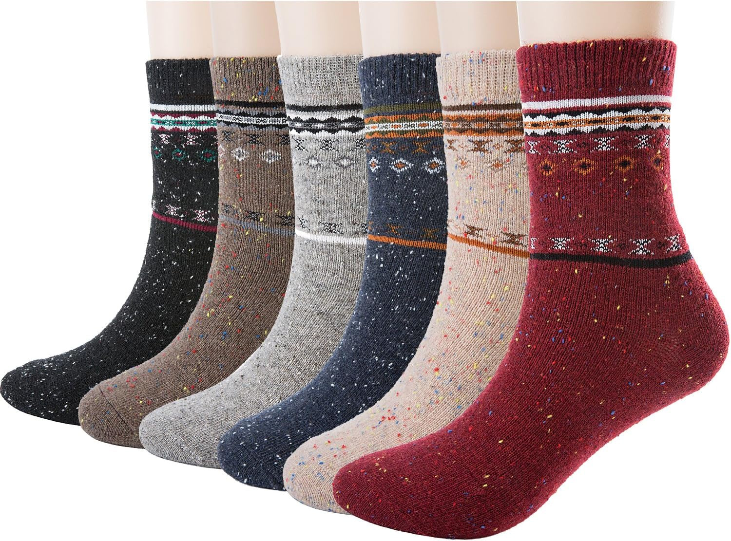 ADFOLF Women's Wool Socks - 6 Pairs of Thick Knit Cozy Crew Socks for Winter - Ideal Christmas Gifts