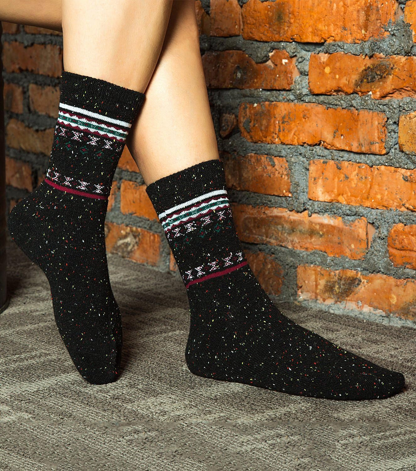 ADFOLF Women's Wool Socks - 6 Pairs of Thick Knit Cozy Crew Socks for Winter - Ideal Christmas Gifts