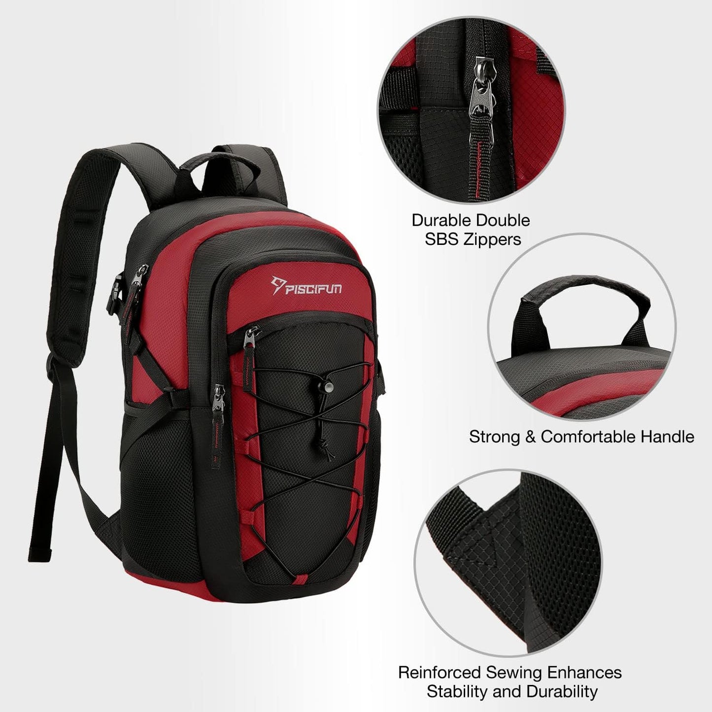 Piscifun Insulated Cooler Backpack - Lightweight, Leakproof Soft Cooler Bag for Lunch, Picnic, Fishing, Hiking, Camping, and Day Trips in Black & Red
