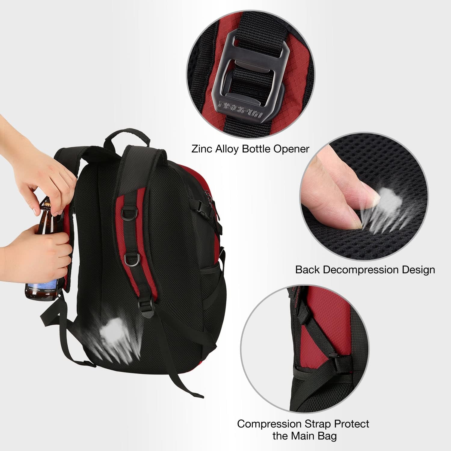 Piscifun Insulated Cooler Backpack - Lightweight, Leakproof Soft Cooler Bag for Lunch, Picnic, Fishing, Hiking, Camping, and Day Trips in Black & Red