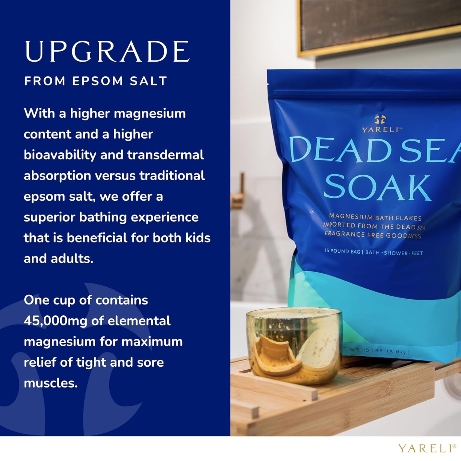 Magnesium Flakes - 15 lb Dead Sea Bath and Foot Soak, Premium Alternative to Epsom Salt with Over 800,000 mg of Magnesium Chloride per Bag